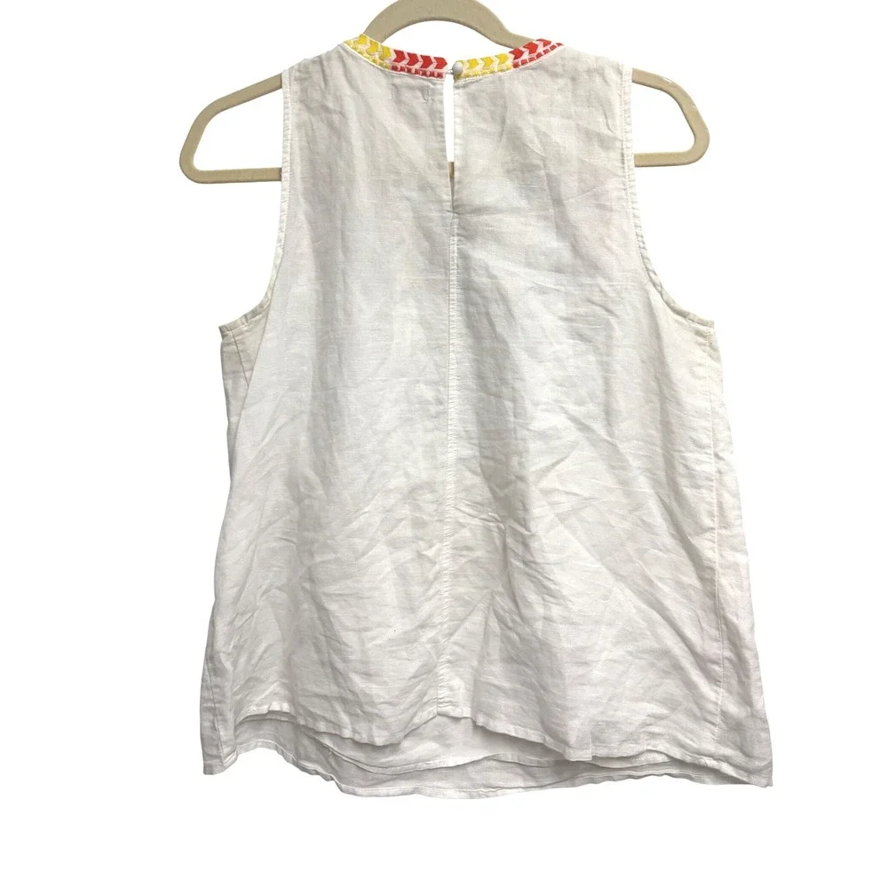 J. Crew Embroidered Floral Boho White Linen Cotton Sleeveless Top Size 4